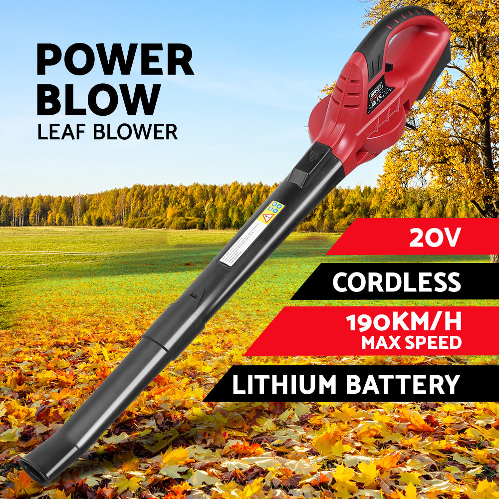 Giantz Cordless Leaf Blower 20V Lithium 2-Speed Black Red