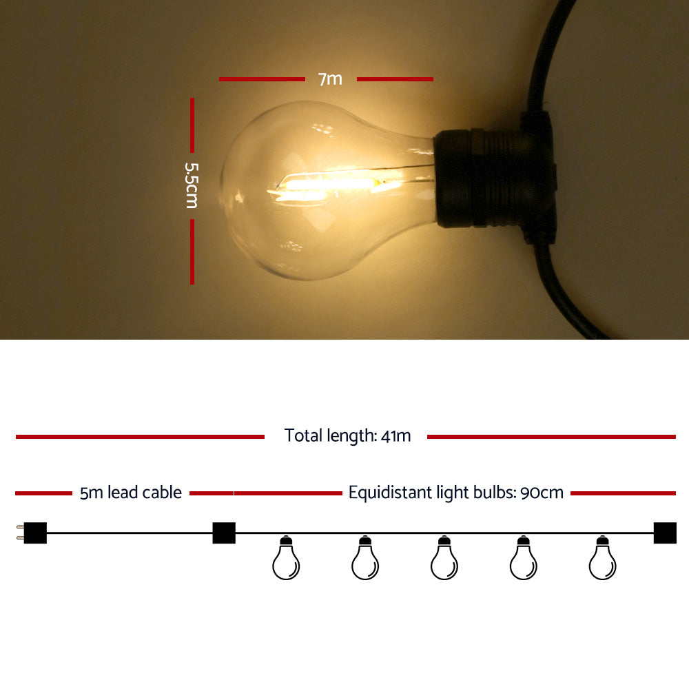 41m LED Festoon String Lights Warm White 40 Bulbs
