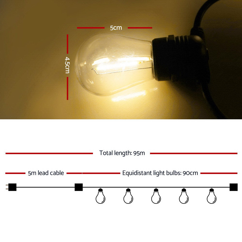 Vortaz LED Festoon String Lights Warm White 100 Bulbs 95m