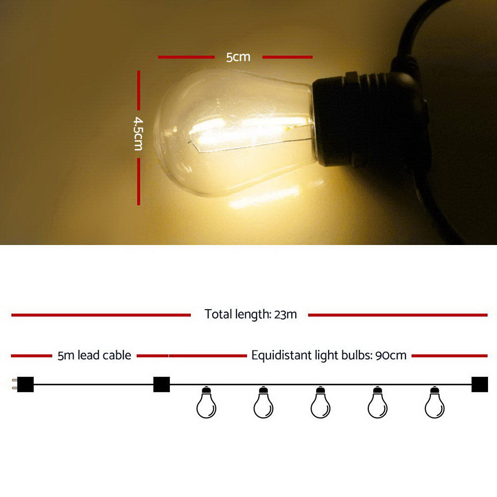 23m LED Festoon String Lights Warm White 20 Bulbs