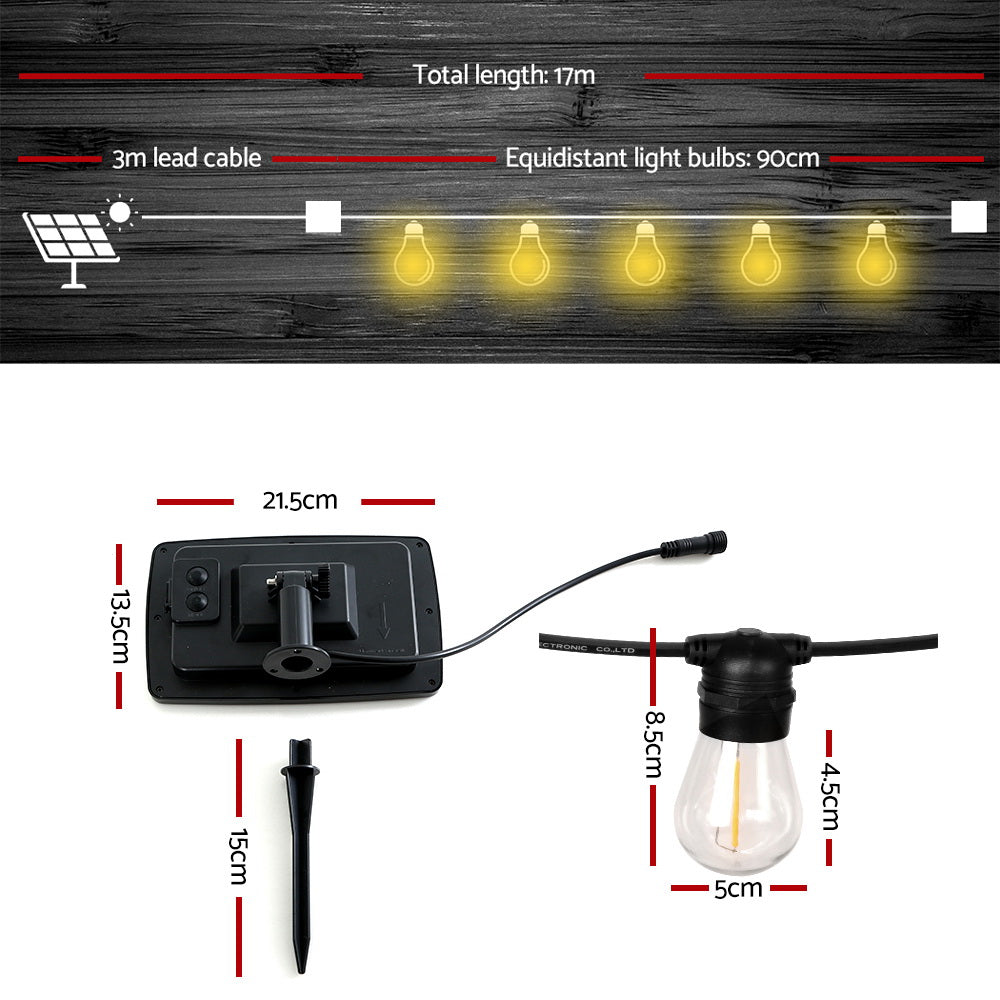 Vortaz Solar Festoon String Lights Warm White 17m