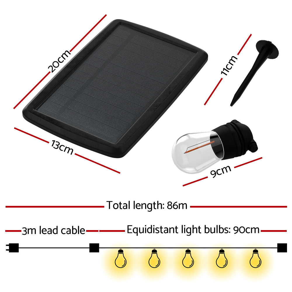 Solar Festoon Lights Warm White LED Outdoor 86m