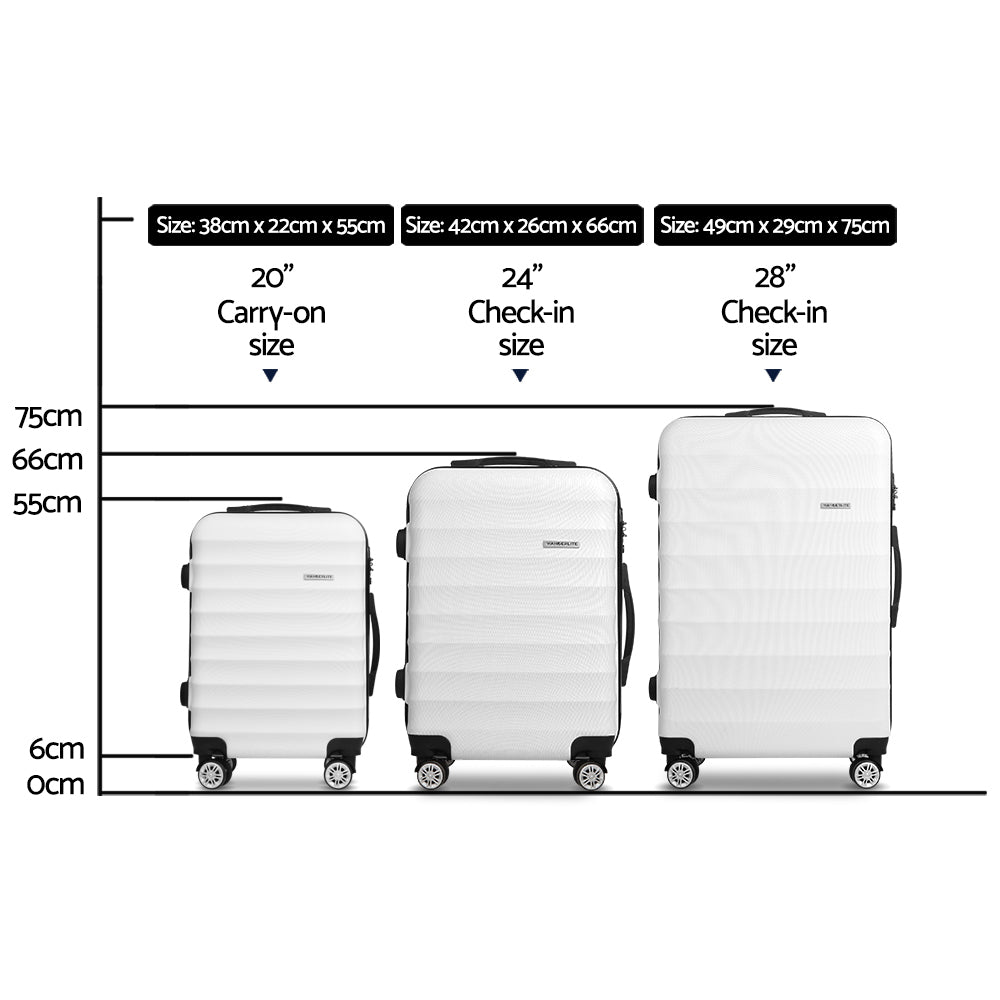Wanderlite Hard Shell Luggage Set with TSA Lock Spinner Wheels 3 Piece White