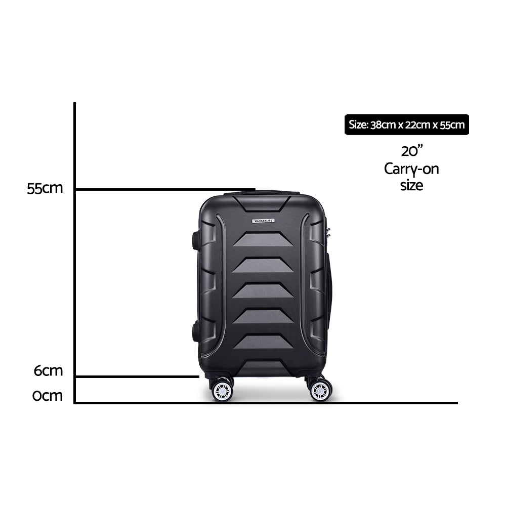 Wanderlite 20 Inch Hard Shell Carry On Luggage with Zipper Lock Black