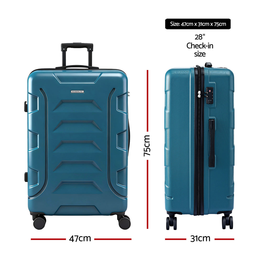 Wanderlite Hard Shell Luggage 28in TSA Lock 360° Wheels Teal