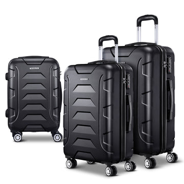 Wanderlite Hard Shell Luggage Set with TSA Lock Spinner Wheels 3 Piece Black