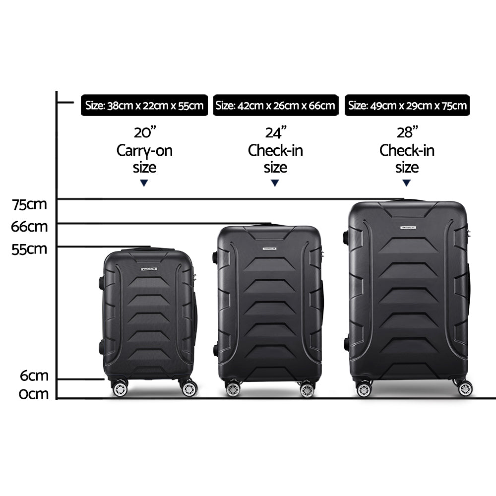 Wanderlite Hard Shell Luggage Set with TSA Lock Spinner Wheels 3 Piece Black