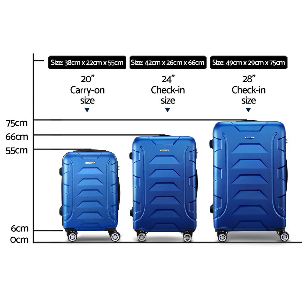 Wanderlite Hard Shell Luggage Set with TSA Lock Spinner 3-Piece Blue