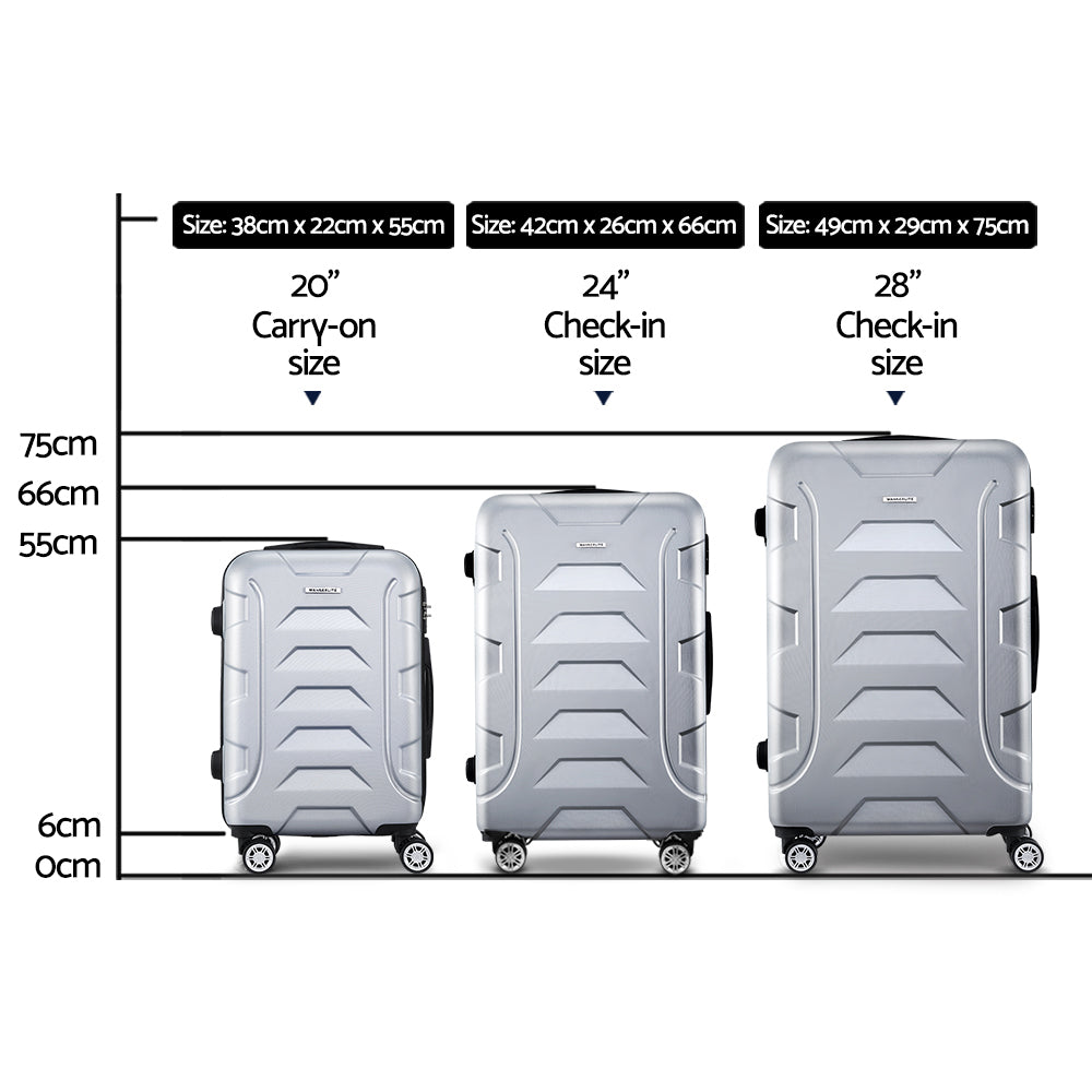 Wanderlite Hard Shell Luggage Set with TSA Lock Spinner 3-Piece Silver