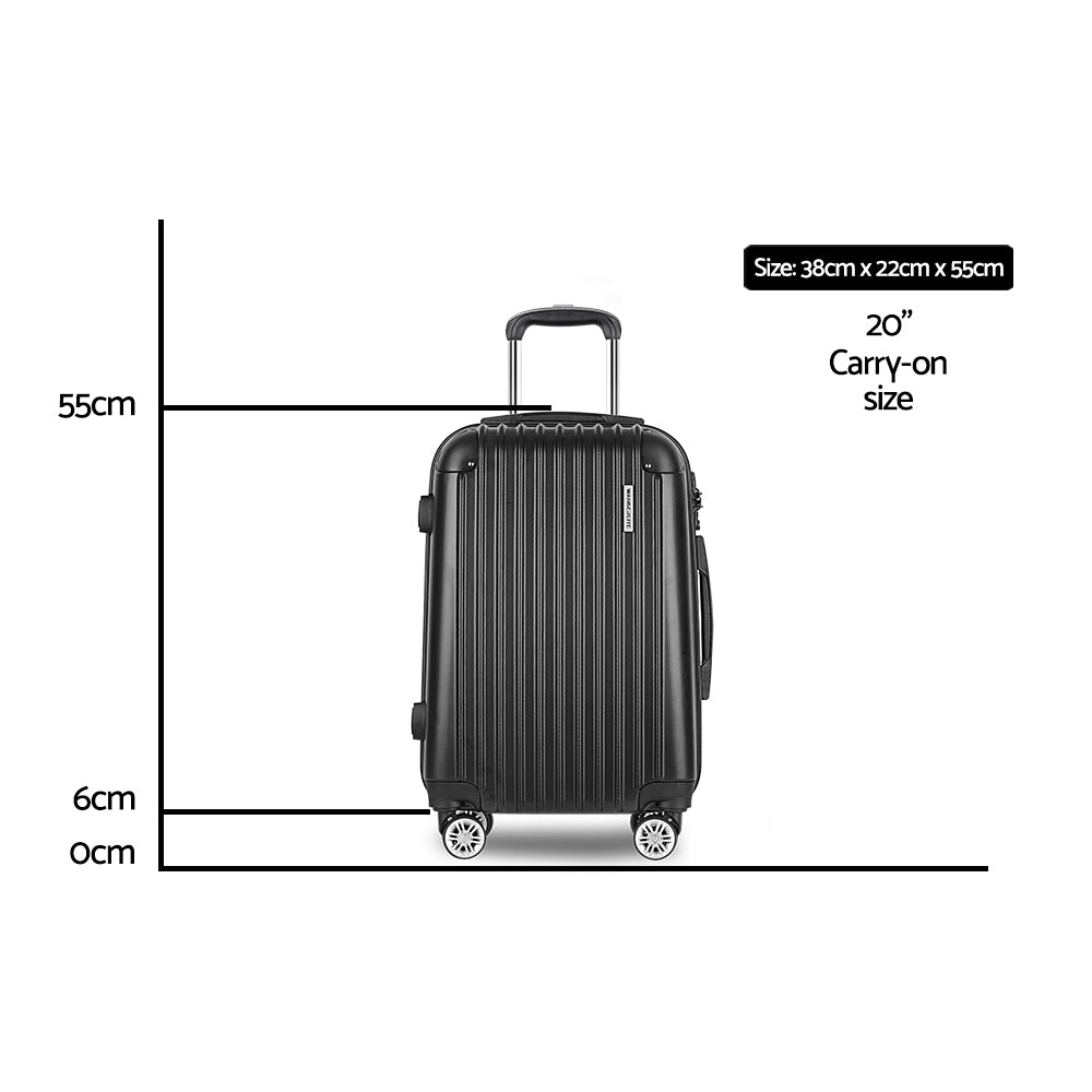Wanderlite Compact Carry On Hard Shell Luggage 20 Inch Black ABS