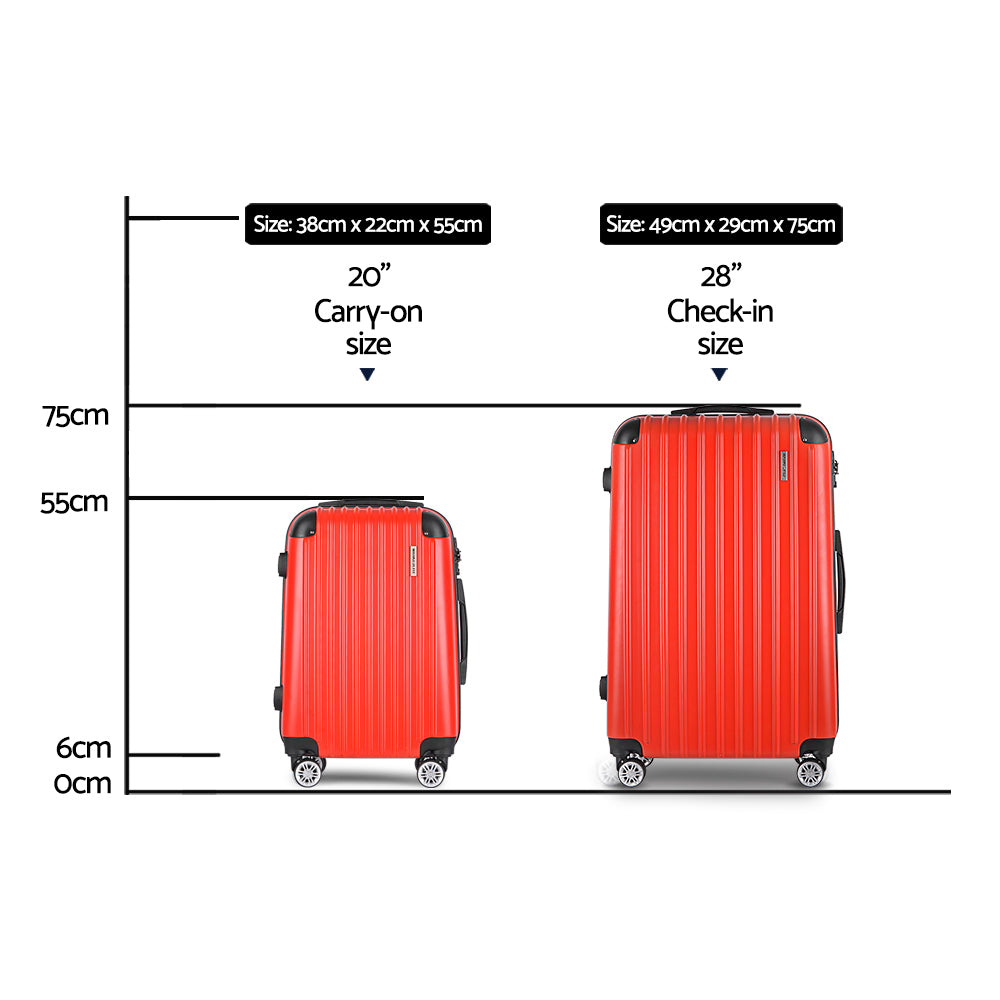 Wanderlite 2 Piece Hard Shell Luggage Set 20-28 Inch Red ABS