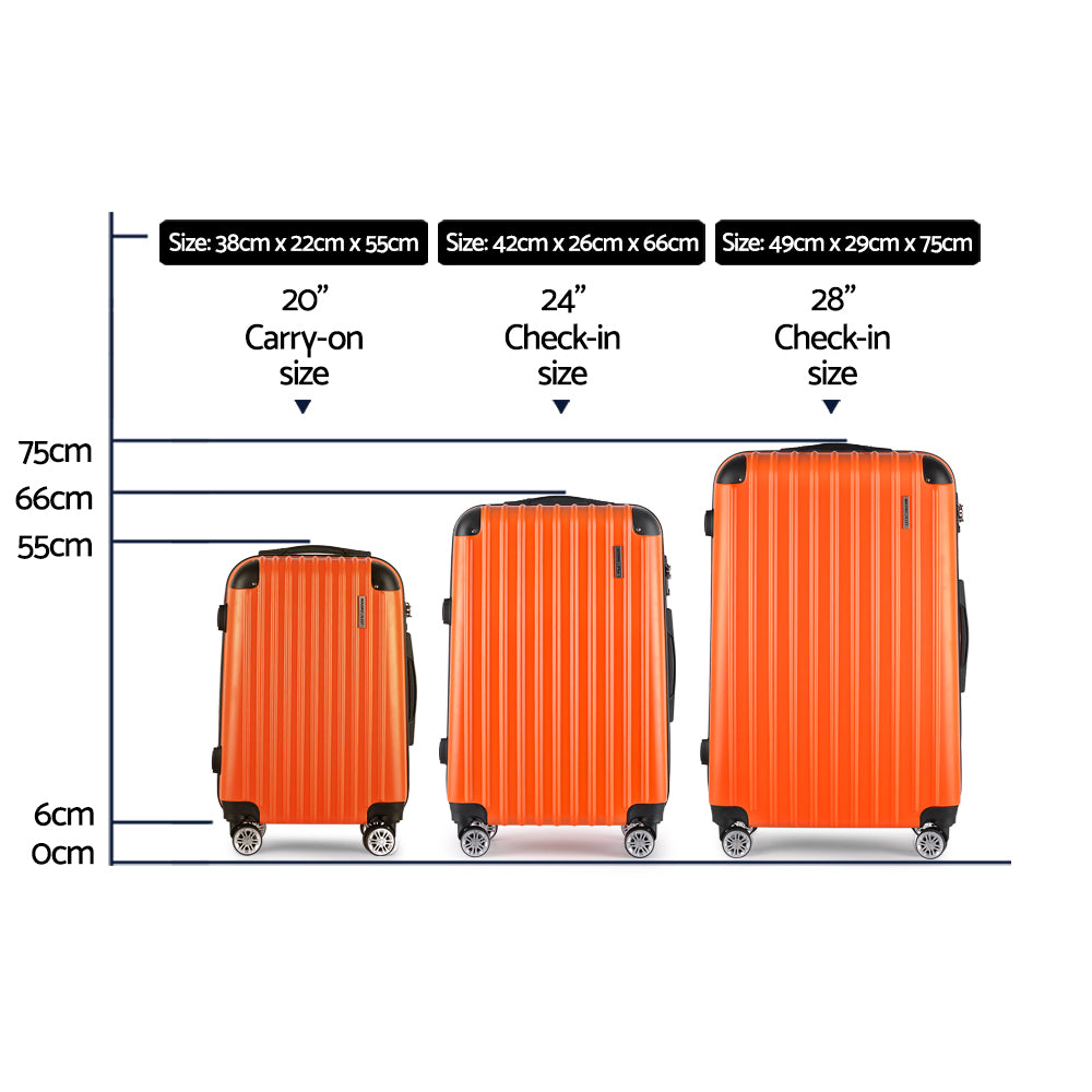 Wanderlite 3 Piece Hard Shell Luggage Set 20-24-28 Inch Orange ABS