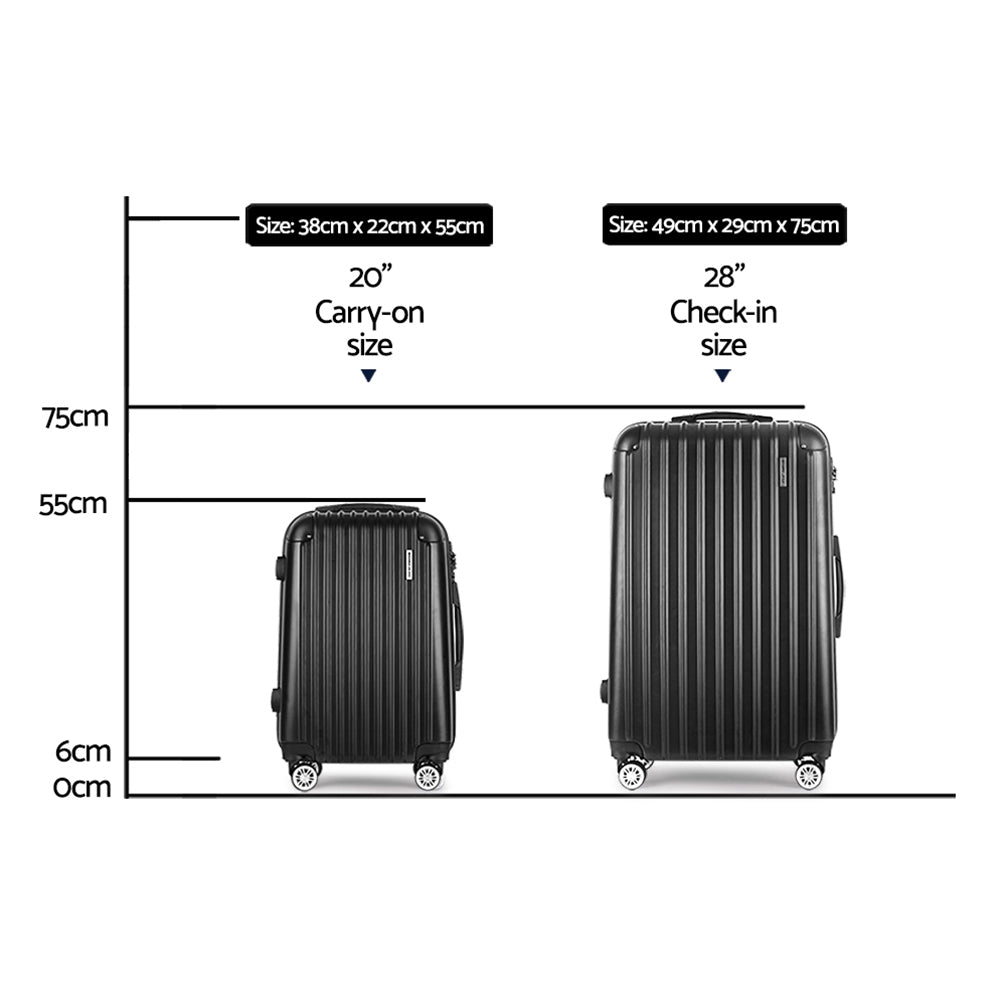 Wanderlite Hard Shell Luggage Set with Zipper Lock 2-Piece Black
