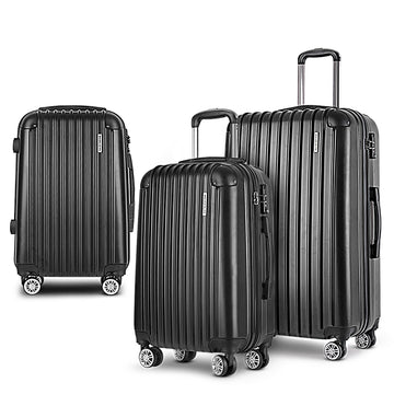 Wanderlite Hard Shell Luggage Set with Zipper Lock 3-Piece Black