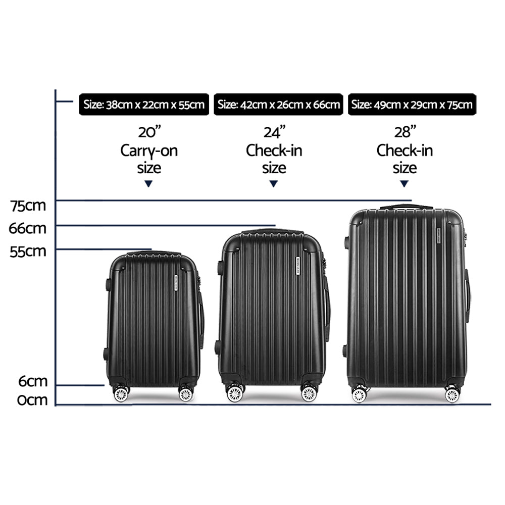 Wanderlite Hard Shell Luggage Set with Zipper Lock 3-Piece Black