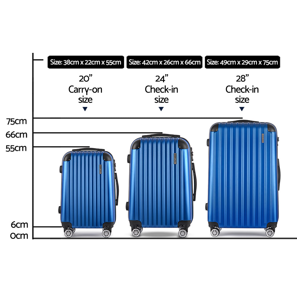 Wanderlite Hard Shell Luggage Set with Zipper Lock 3-Piece Blue