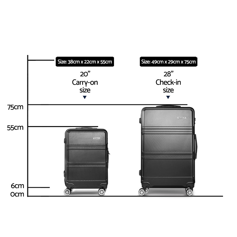 Wanderlite 2 Piece Hard Shell Luggage Set 20-28 Inch Black ABS