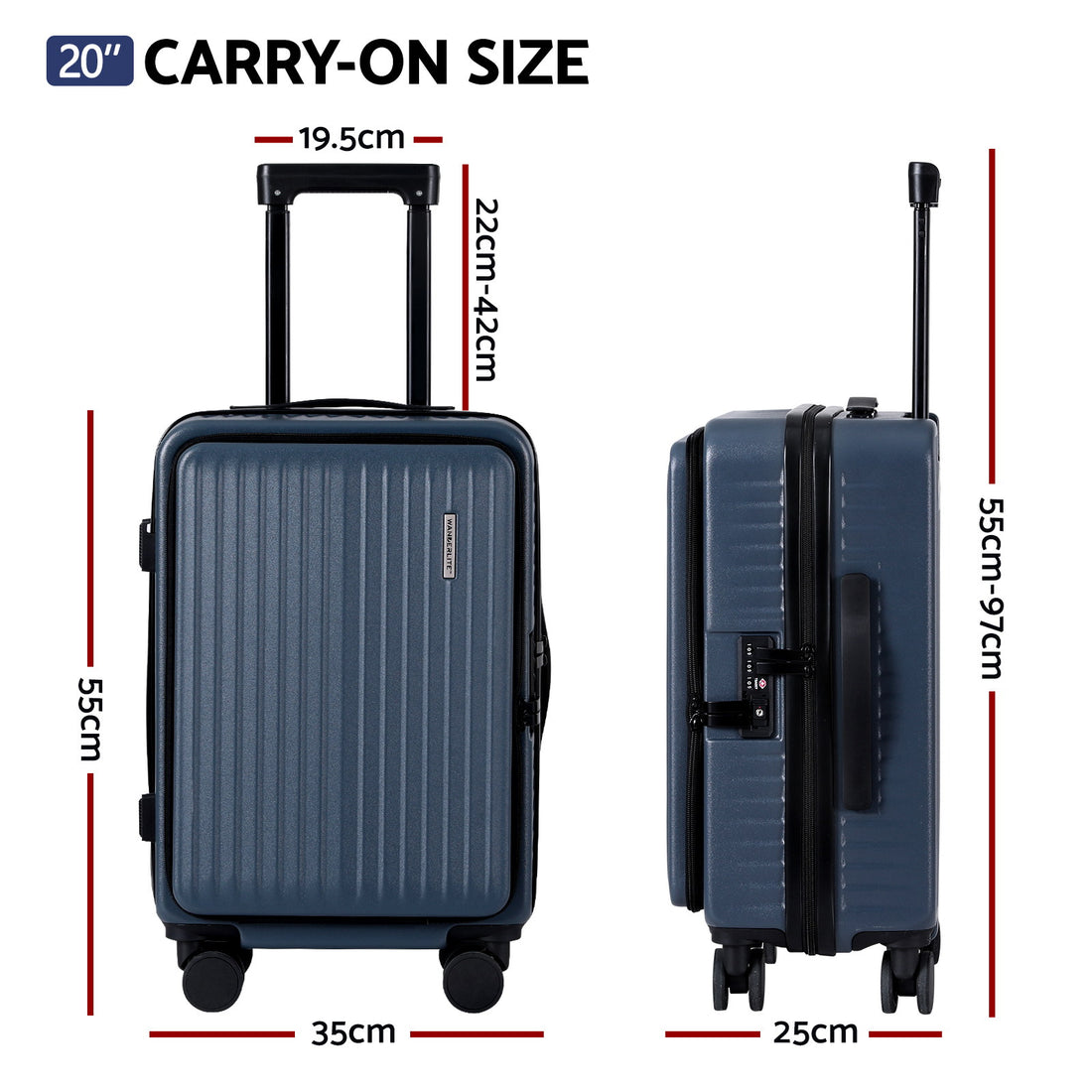 Wanderlite Carry On Luggage with Front Pocket and Laptop Compartment Navy