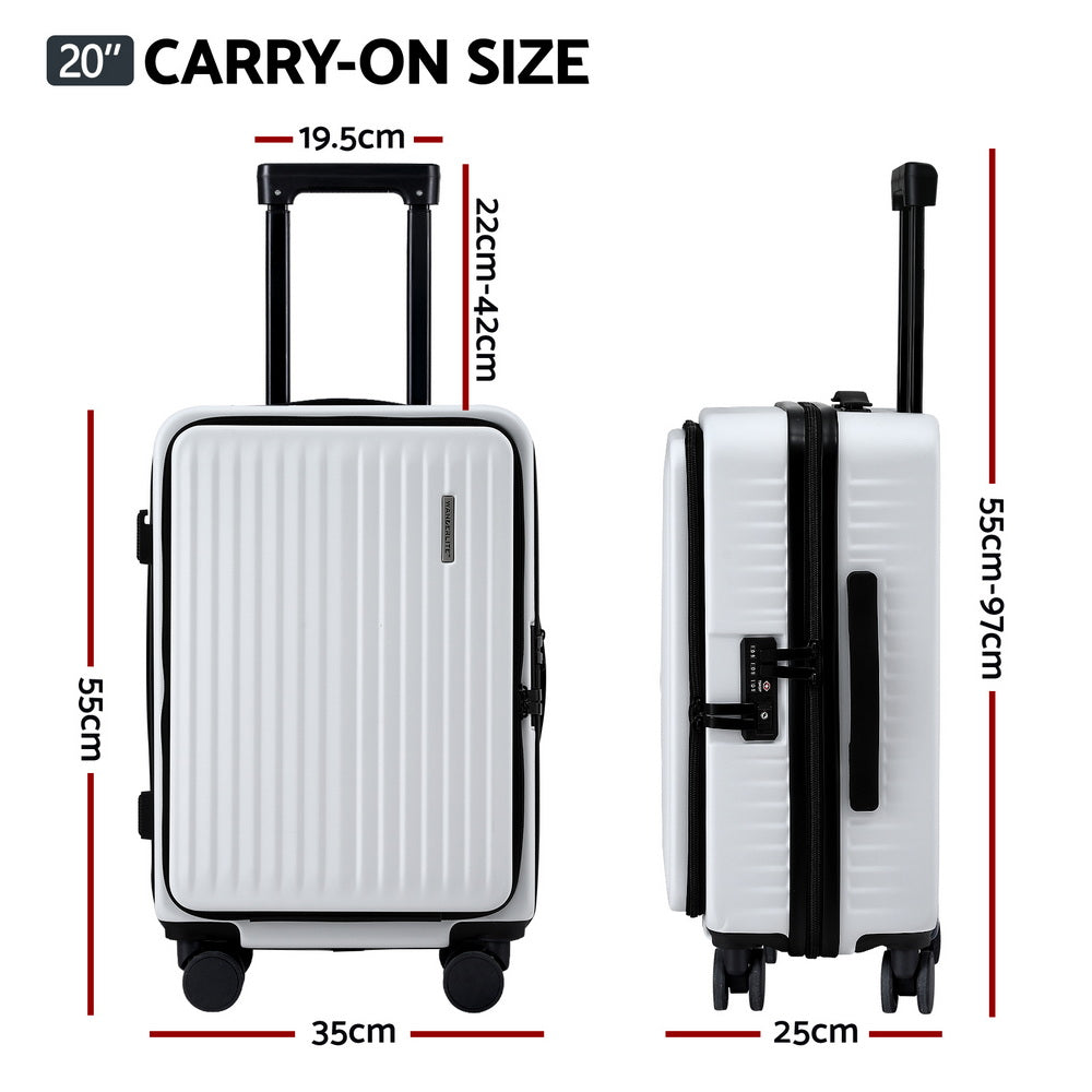 Wanderlite Carry On Hard Shell Luggage with Front Pocket White
