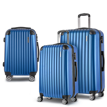Wanderlite 3 Piece Hard Shell Luggage Set 20-24-28 Inch Blue ABS