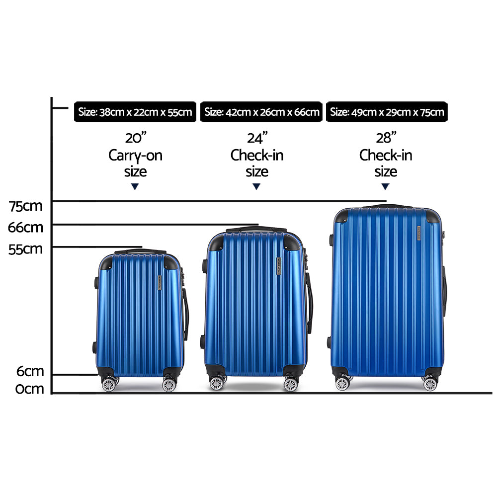 Wanderlite 3 Piece Hard Shell Luggage Set 20-24-28 Inch Blue ABS