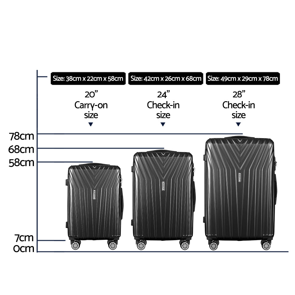 Wanderlite Hard Shell Luggage Set with TSA Lock 3-Piece Black