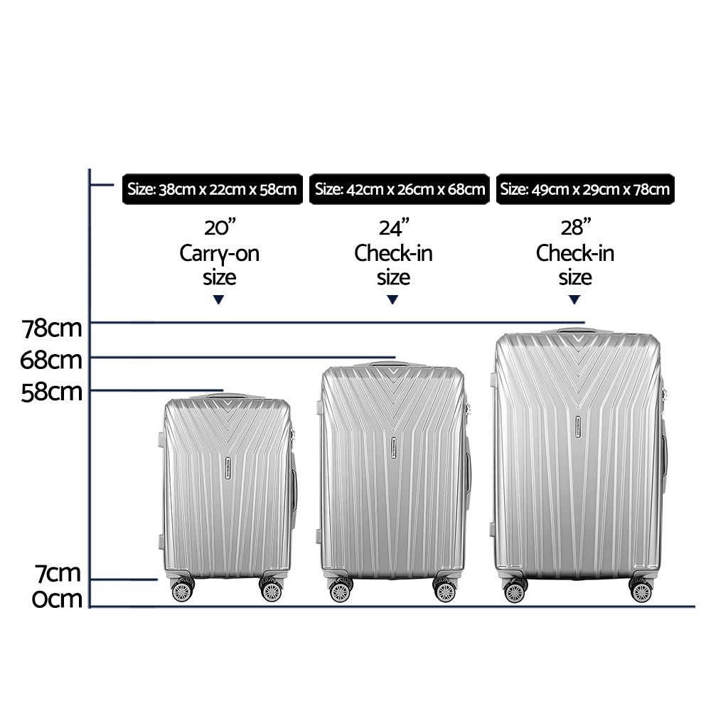 Wanderlite Hard Shell Luggage Set with TSA Lock 3-Piece Silver