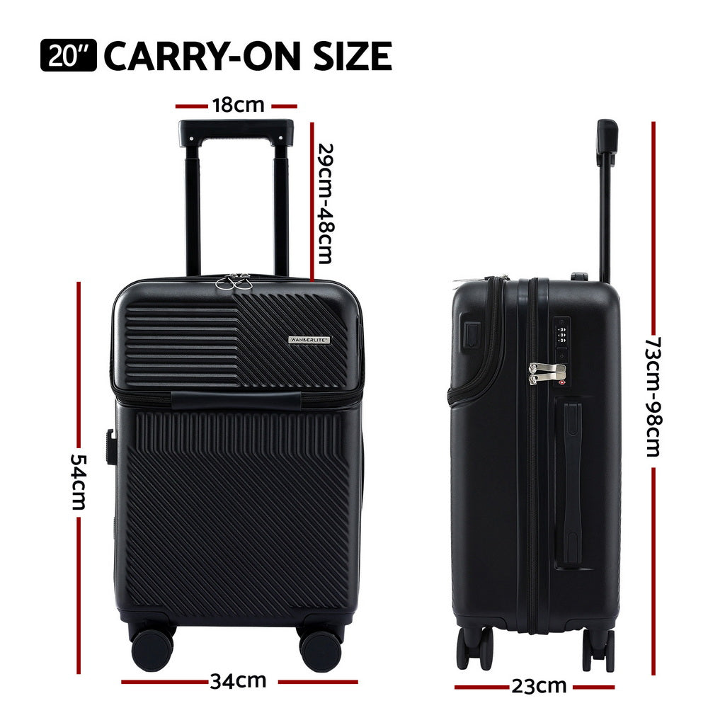 Wanderlite Carry On Luggage with Front Pocket Black