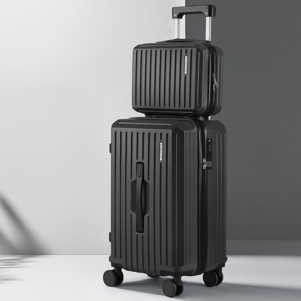 Wanderlite 2 Piece Trunk Luggage Set with TSA Lock Black