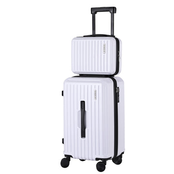 Wanderlite 2pcs Hard Shell Trunk Luggage Set 12in 20in TSA Lock White