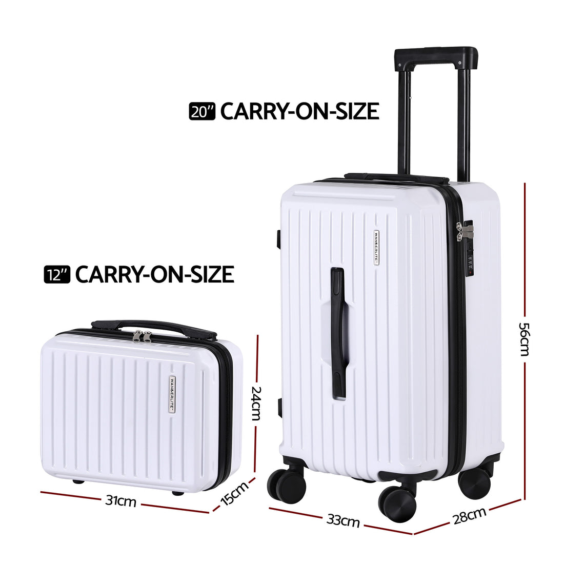 Wanderlite 2pcs Hard Shell Trunk Luggage Set 12in 20in TSA Lock White