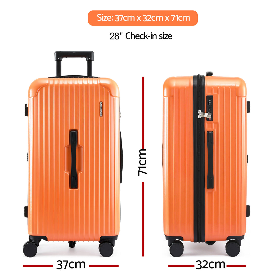 Wanderlite 28in Hard Shell Trunk Luggage with USB Type-C Port TSA Lock Orange