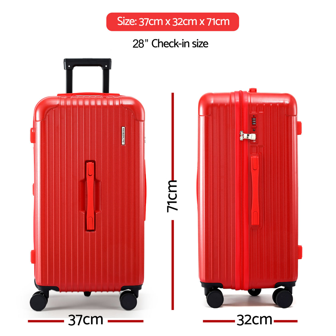 Wanderlite 28in Hard Shell Trunk Luggage USB Type-C Port TSA Lock Red
