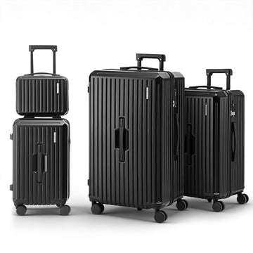 Wanderlite Hard Shell Trunk Luggage Set 4pc TSA Lock 360 Wheels Black
