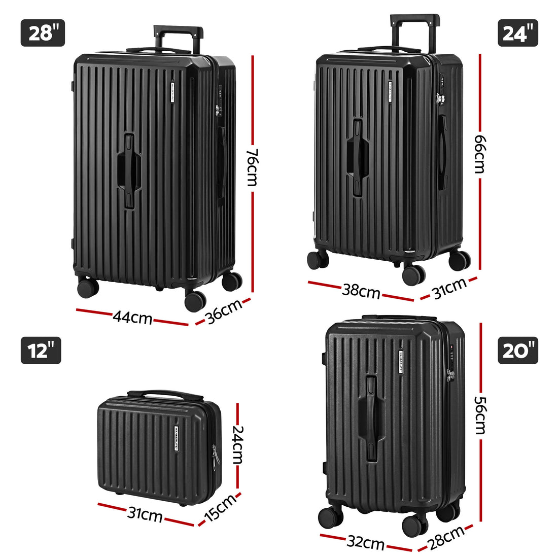 Wanderlite Hard Shell Trunk Luggage Set 4pc TSA Lock 360 Wheels Black