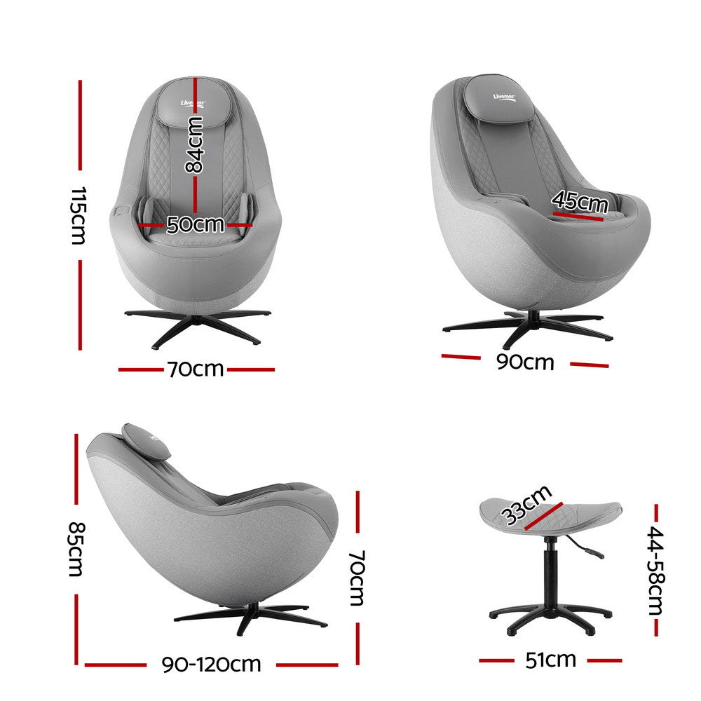 Livemor 3D Massage Chair Gravity Recline Heated Waist Grey PU Leather