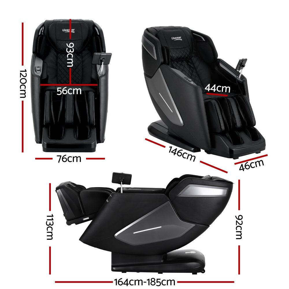 Livemor Massage Chair Zero Gravity Heated Recliner with AI Body Scan Black