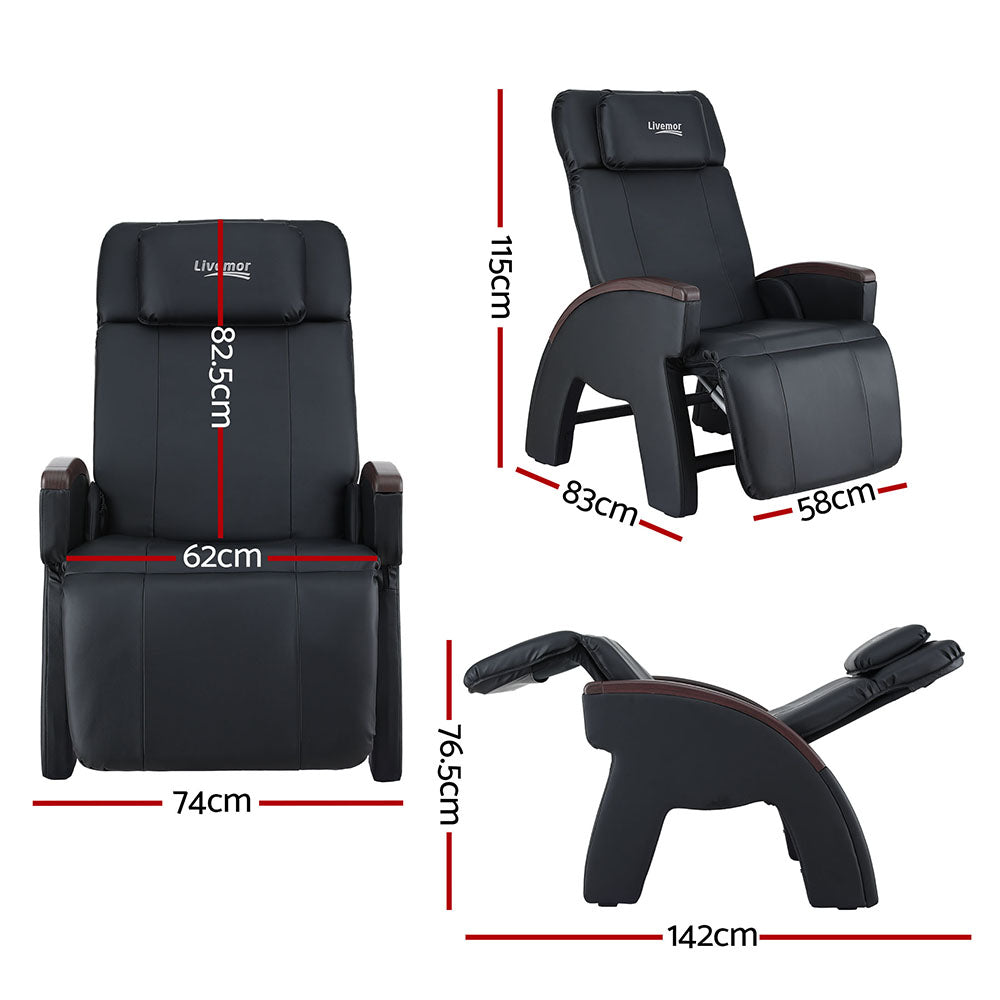 Livemor Vibration Massage Chair Zero Gravity Recline Heated Black PU Leather