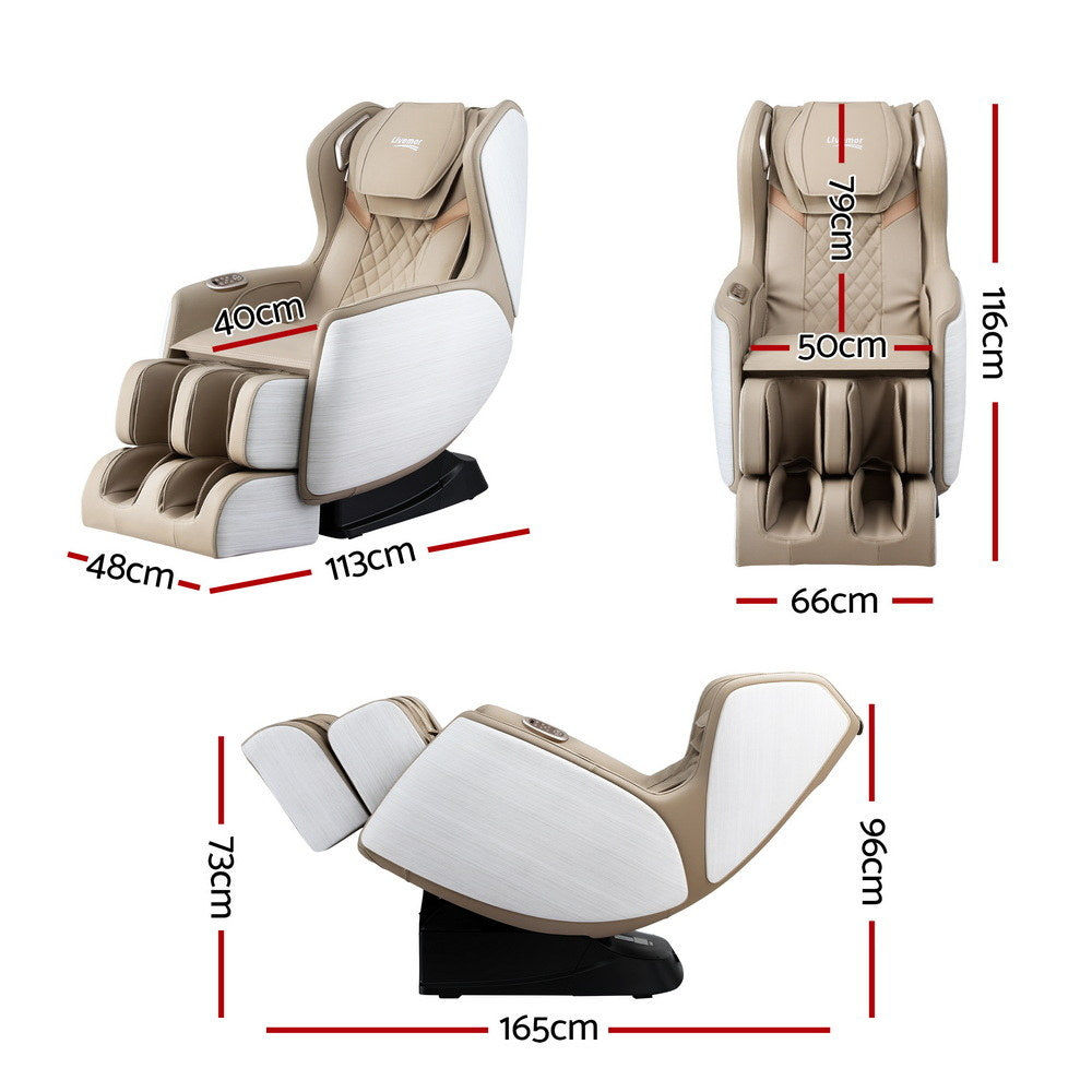 Livemor 3D Massage Chair Voice Control Body Scanning 16 Airbags White Beige