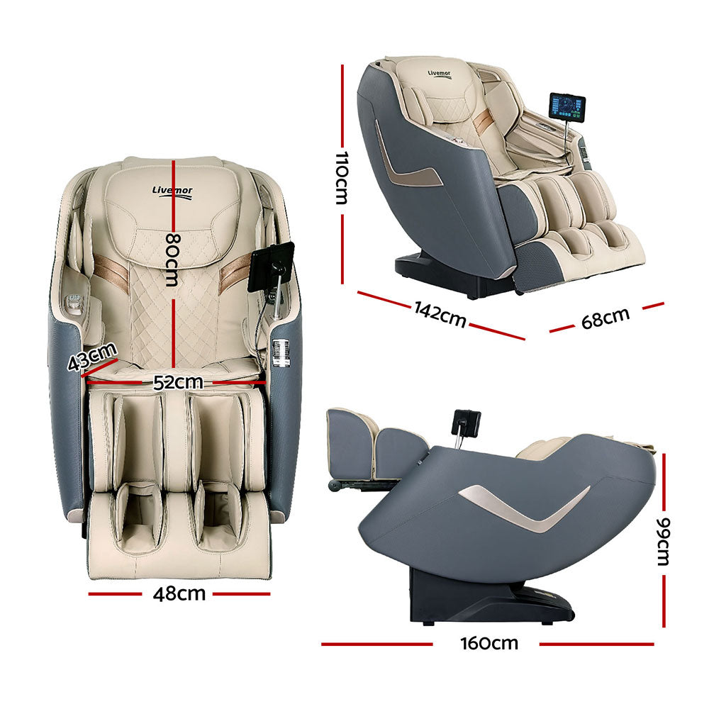 Livemor Zero Gravity Massage Chair with 3D SL-Track Heated Therapy Grey