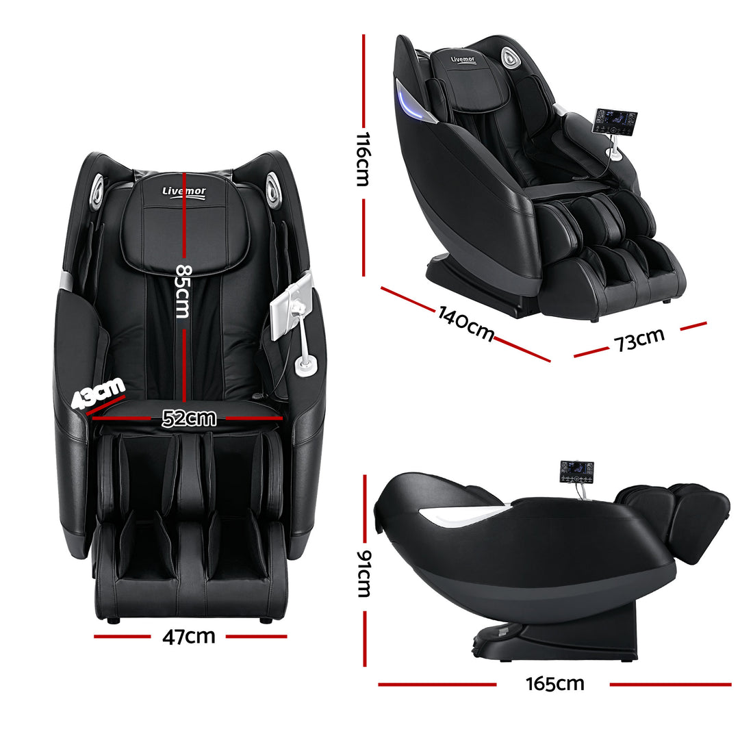 Livemor 3D SL-Track Massage Chair Zero Gravity Recliner Black