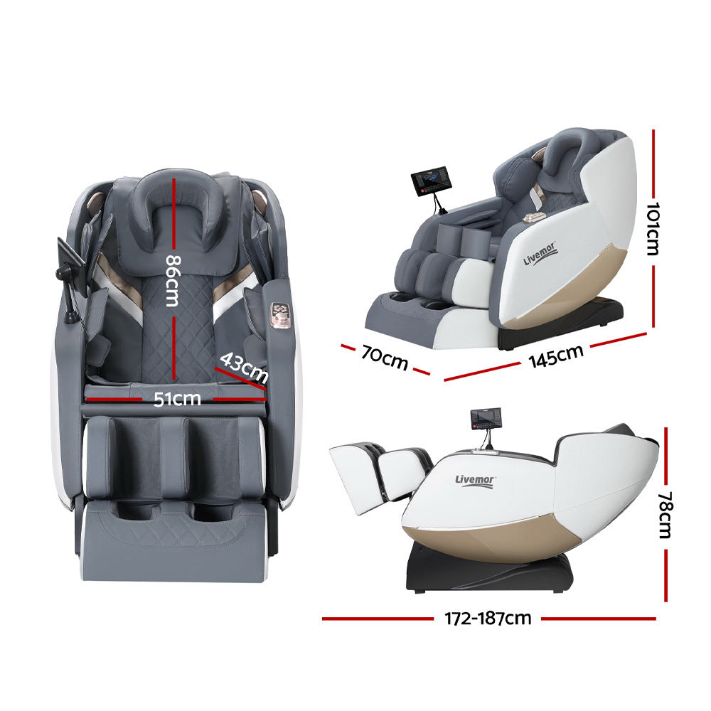 Livemor Electric Massage Chair Zero Gravity Recline Full Body Grey