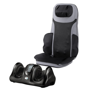 Livemor Full Back Massage Seat Cushion with Foot Massager Heating Black