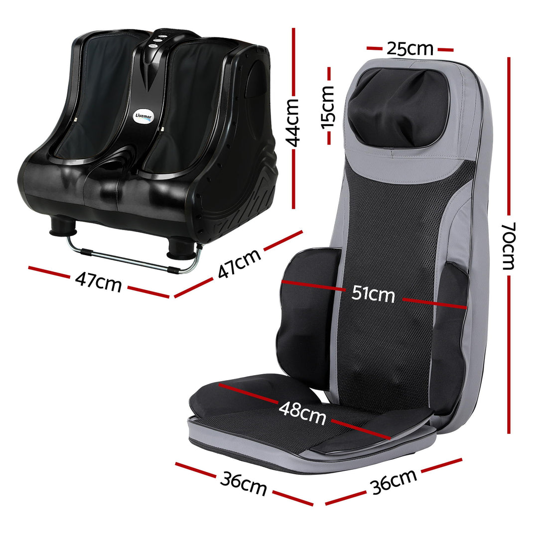 Livemor Full Body Massage Seat Cushion with Calf Foot Massager Black