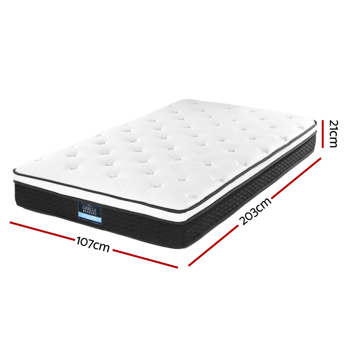 Giselle Bedding Bonnell Spring Mattress Medium Firm Euro Top 21cm King Single