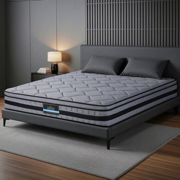 Giselle Bedding Hybrid King Mattress 34cm Pocket Spring Euro Top Grey