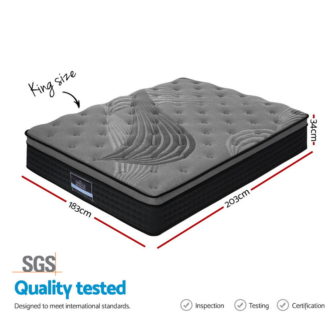 Giselle Bedding Euro Top Pocket Spring Mattress 34cm King