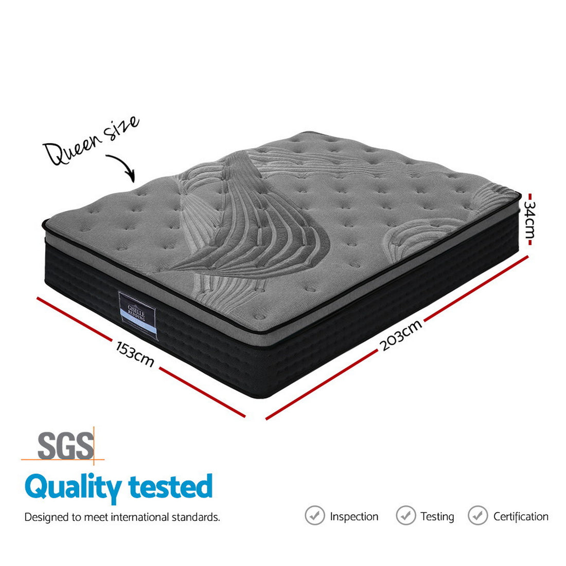 Giselle Bedding Euro Top Mattress 34cm Bamboo Cover Queen