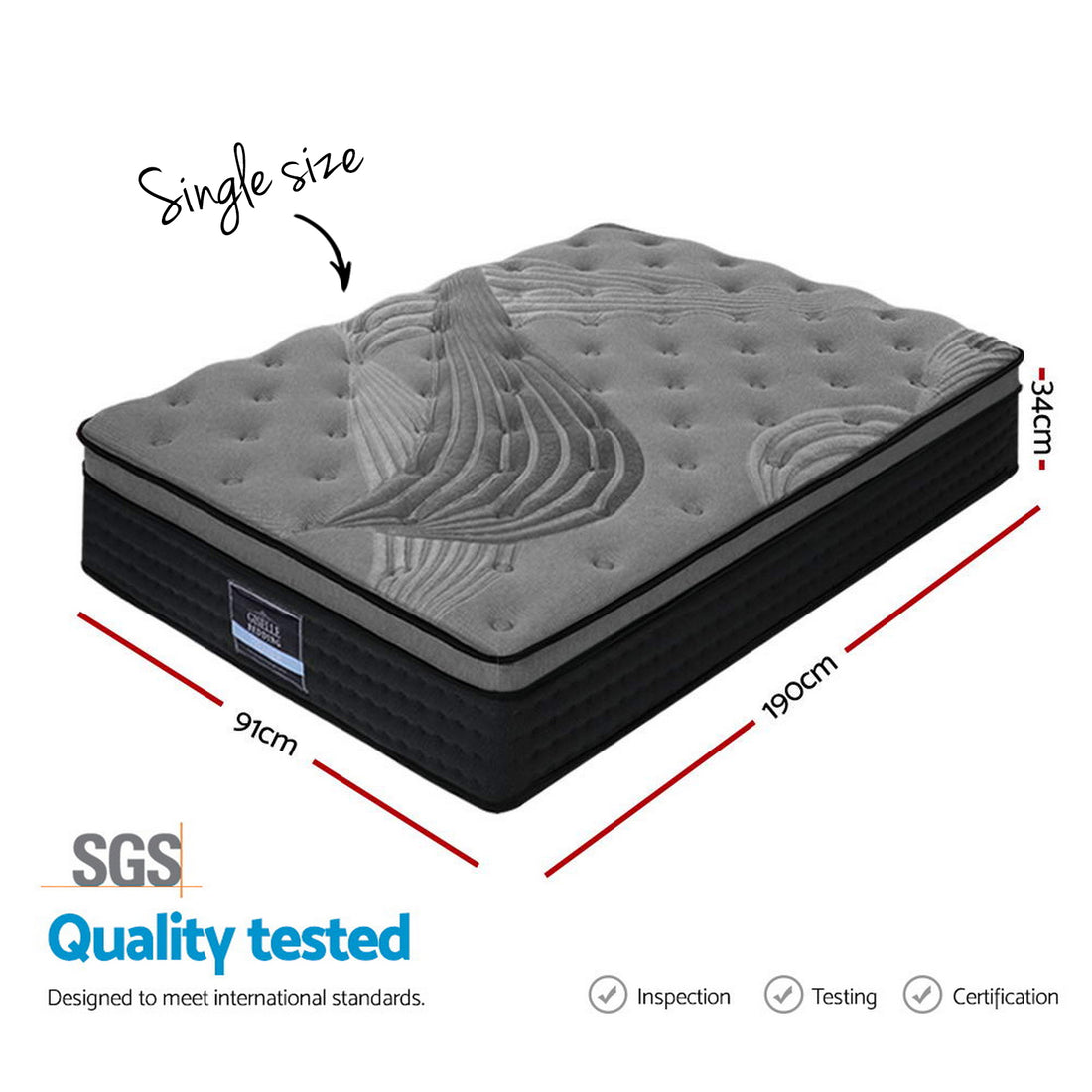 Giselle Bedding Bamboo Cover Euro Top Mattress 34cm Medium Firm Single