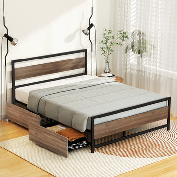 Artiss Metal Bed Frame Double with 2 Storage Drawers Black
